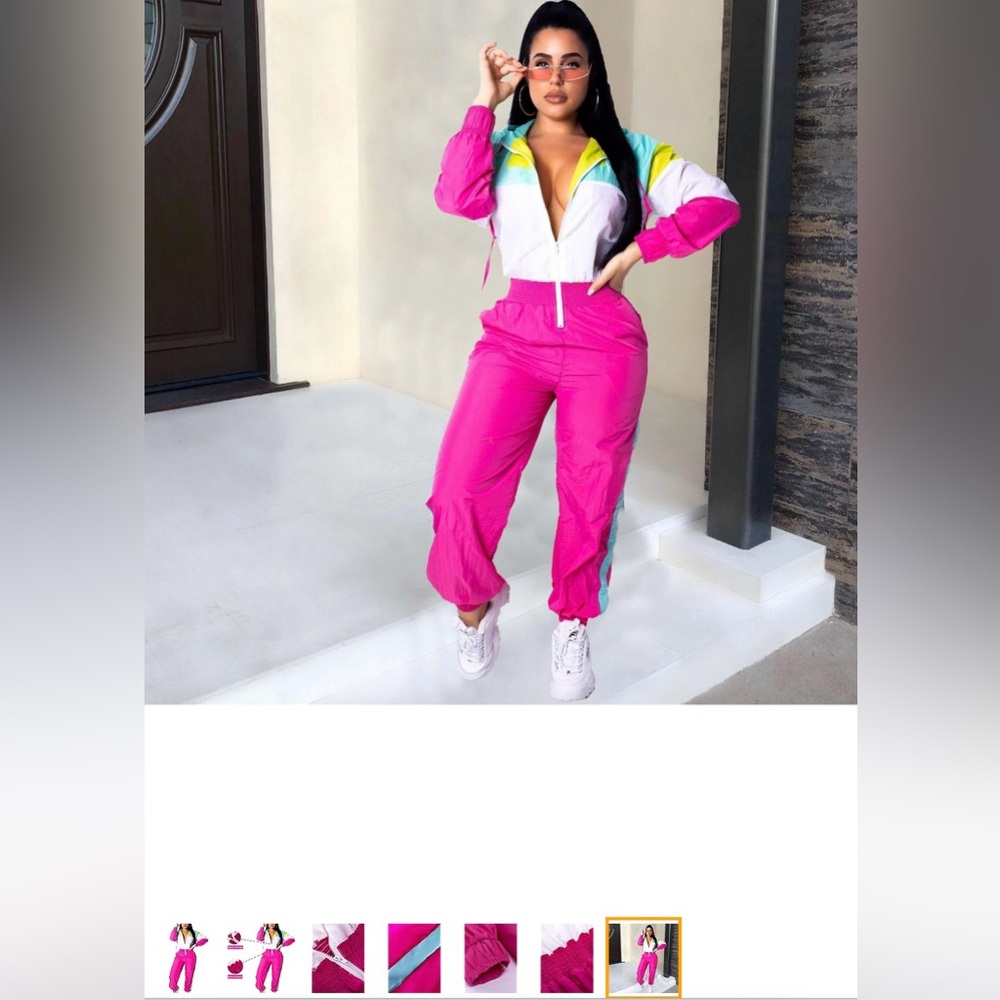 VOIKERDR Women Colorblock One Piece Outfits Set High Waist Windbreaker Jumpsuit